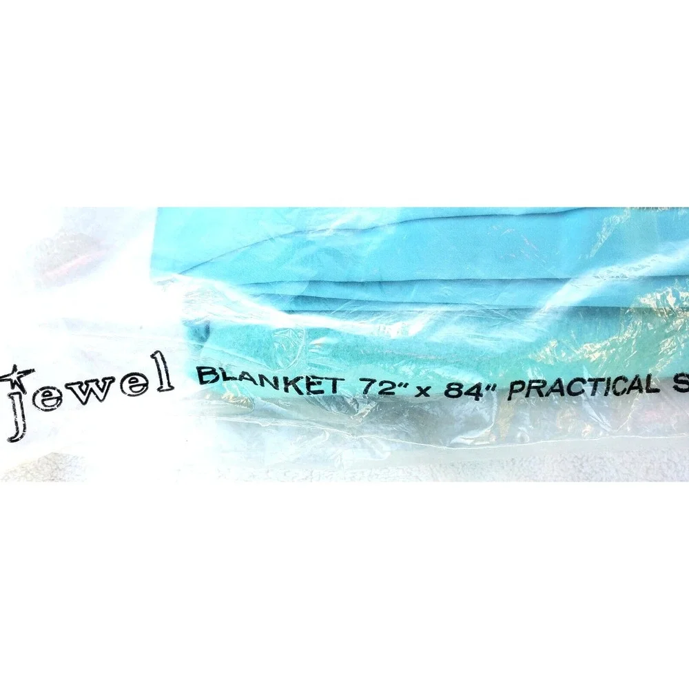 Jewel Blanket Twin or Double 72X84 Teal NOS W/O Tags Rip In Plastic Vintage